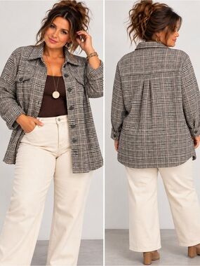 Lily Morgan 2X Plaid Button Front Shacket Oversized Tunic Shirt
